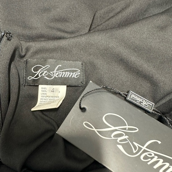 NWT La Femme Long Jersey Dress with Cut Out Open Back Gown Black Sz 4 - Picture 12 of 14